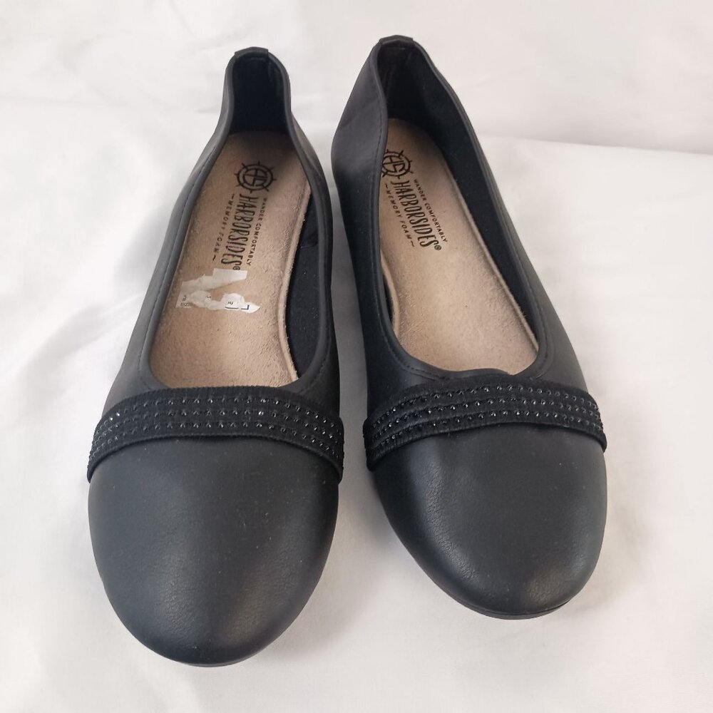 Harborsides Angel Black Ballet Flats Jeweled Strap Memory Foam Women 11